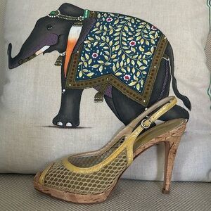 Paolo Tantorno Mesh, Patent Leather and Cork heel sling backs S 38.5 EU